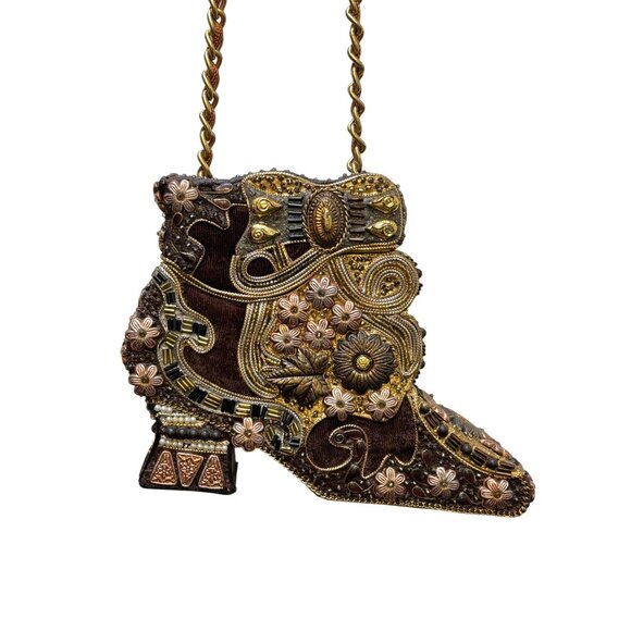 Mary Frances Shoe Purse With Chain Strap Bronze & Gold Embellishments - Picture 7 of 11